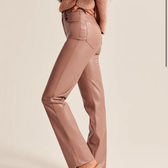 SOLD OUT Abercrombie & Fitch Brown Vegan Leather 90s Straight Pants - Picture 4 of 8